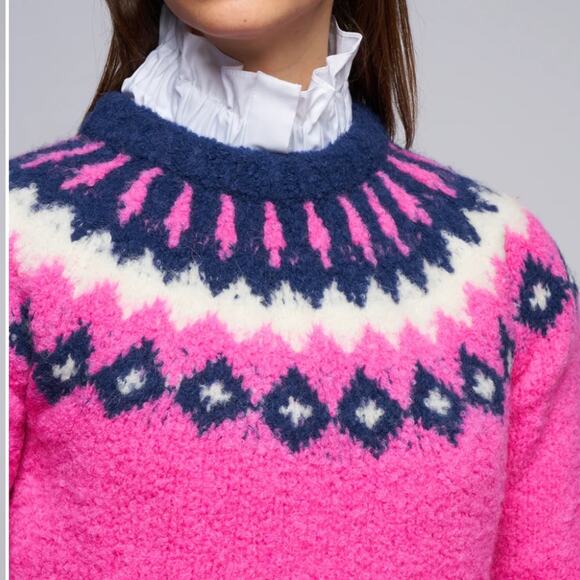 Smythe Pink Sweater Fair Aisle Preppy Alpaca XS Retails: $425 - Picture 2 of 9